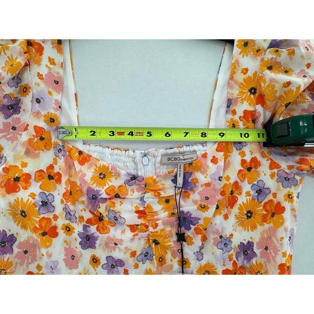 BCBGeneration Dress Floral Midi Size 8 Square Neck Puff Sleeve Cottage Modest - Picture 7 of 12